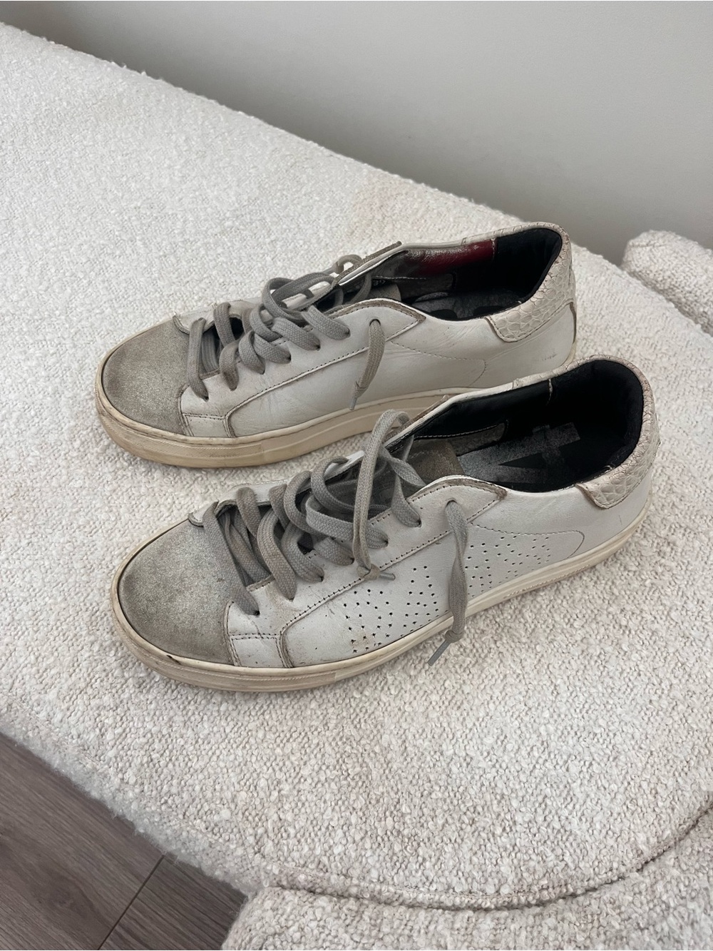 P448 Low-Top Perforated Leather Sneakers in White and Gray